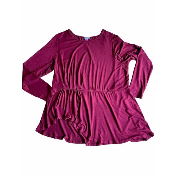 Vince Camuto ASYMMETRIC PEPLUM TOP Color Burgundy Size 1X NWOT - Picture 2 of 6